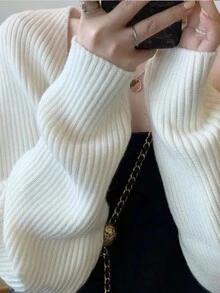 Chaqueta abierta tipo cárdiganmanera informal diaria con mangas de murciélago, de corta longitud,top de manga larga