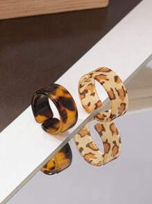 2pcs Fashionable Minimalist Resin Open Rings With Multiple Colors, Suitable For Women's Daily Wear - Brown - View 2
