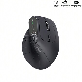 JOMAA Ratón inalámbrico vertical ergonómico JOMAA con Bluetooth y modos duales, ajuste de funciones con perilla, recargable, 2400 DPI, 8 botones, para PC/escritorio/portátil (500mAh)