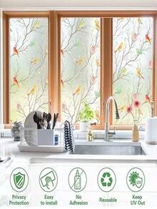 1pc Sunshine Colorful Static Electricity Glass Stickers With Branches And Birds, Window Stickers With Home Decoration Stickers, Can Be Freely Cut,No Damage To Glass, Can Be Reused Vinyl Decal,For Bedroom Decor,Room Decor Items,For Halloween Decor,Fall Decor,Classroom Decorations,Removable Sticker - Multicolor - View 10