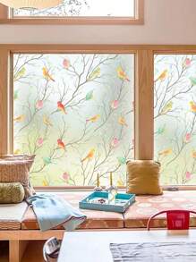 1pc Sunshine Colorful Static Electricity Glass Stickers With Branches And Birds, Window Stickers With Home Decoration Stickers, Can Be Freely Cut,No Damage To Glass, Can Be Reused Vinyl Decal,For Bedroom Decor,Room Decor Items,For Halloween Decor,Fall Decor,Classroom Decorations,Removable Sticker - Multicolor - View 7