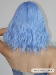 14 Inch Purple Wavy Synthetic Wig With Bangs Short Bob Purple Wigs Curly Wavy Shoulder Length Cosplay Wig Daily Colorful Wigs - Blue - View 6