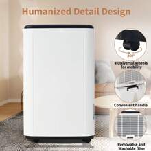 Flieks 25L / Day Dehumidifier For 26 ㎡, 3 In 1 Dehumidifier, Air Purifier, Clothes Dryer, 6L Water Tank, 24 Hour Timer, Mold And Moisture Resistant. LED Screen - White - View 4