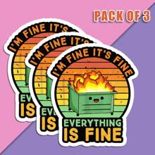 '我很好，一切都好'貼紙，有趣的垃圾桶火災記憶貼紙，適用於筆記本、筆電、牆壁、水瓶、槓、窗戶、頭盔等 - 彩色 - 查看 10