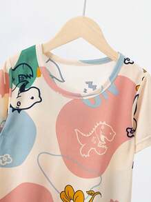 2 件套少女短袖卡通印花休闲连衣裙套装 - 彩色 - 查看 5