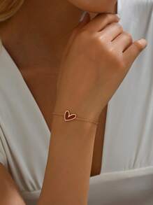 1 件 18K 镀金不锈钢不对称心形手链女士款 - 酒紅色 - 查看 4