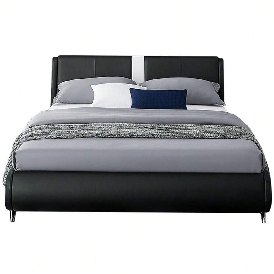 Carlton Platform Bed, Faux Leather, Low Profile - màu đen - Xem 1