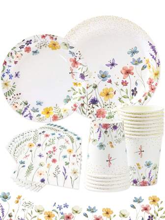 Decoración de mesa de flores silvestres para cumpleaños, Vajilla con temática de flores coloridas de 7/9 pulgadas, platos, tazas y juegos de servilletas para despedida de soltera, primer 1er cumpleaños feliz, suministros para fiestas, para 8 personas, de vuelta a la escuela, día de San Valentín