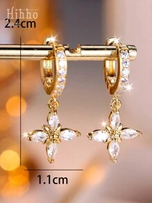 Hihho 2 piezas Pendientes de estrella de circonia cúbica de simplitud y moda para mujeres, pendientes de joyería de lujo adecuados para uso diario, decoración, regalo - Amarillo Oro - Ver 4