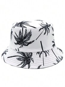 1pc Unisex New Palm Tree Printed Reversible Bucket Hat For Vacation, Suitable For Daily Casual And Outdoor