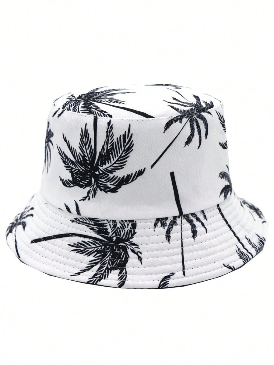 1pc Unisex New Palm Tree Printed Reversible Bucket Hat For Vacation, Suitable For Daily Casual And Outdoor