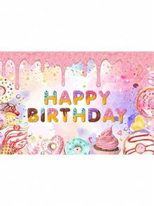 1Pc Colorful Donut Style Birthday Party Background Cloth, Donut Birthday Party Room Wall Photographic Background Decoration Banner, Birthday Gift Decoration Tapestry - Multicolor - View 5