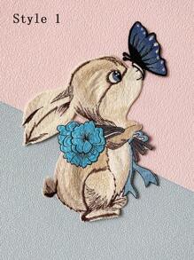 1 pièce Autocollant en patch de tissu brodé de lapin, applique de broderie d'animal de dessin animé, badge brodé DIY, matériel de couture