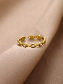 1 Stück grüner Stein Kubikzirkonia Böse Augen Offener Ring für Frauen aus Edelstahl vergoldet, verstellbarer Fingerring, europäischer und amerikanischer Modeschmuck