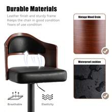 Nalupatio Wooden Barstools PU Leather Upholstered Bar Chairs Set Of 2 With Back & Footrest - 黑色 - 查看 4