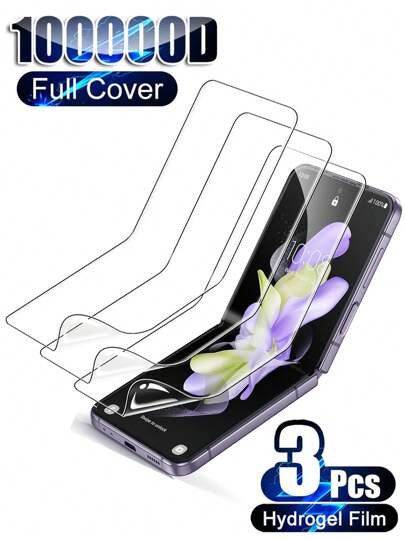 3 sztuki folii hydrożelowej wewnątrz, kompatybilnej z Galaxy Z Flip 7 6 5 4 3, folia ochronna na ekran TPU, wodoodporna, odporna na wstrząsy, odporna na upadki, odporna na zarysowania, pełna ochrona przed odciskami palców