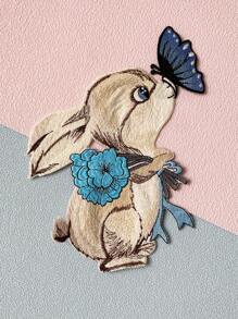 1 pièce Autocollant en patch de tissu brodé de lapin, applique de broderie d'animal de dessin animé, badge brodé DIY, matériel de couture