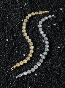 1 pieza Pulsera de cadena de eslabones clásica estilo Hip-Hop de anchura de 8mm con diamantes redondos para hombre, regalo para novio, pulsera de cadena de empalme de diamantes redondos única - Estilo A - Ver 1