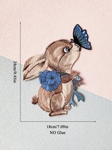 1 pièce Autocollant en patch de tissu brodé de lapin, applique de broderie d'animal de dessin animé, badge brodé DIY, matériel de couture