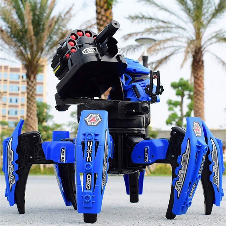 Đồ chơi robot 6 chân điều khiển từ xa có thể sạc lại, bắn tên lửa và đĩa bay, robot chiến đấu theo chủ đề nhện với vũ khí kép, quà tặng Giáng sinh