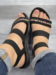 Sandalia Huarache Dama Mujer Tira de Colores Elastica Suela Gruesa Tallas 22 a 27 (ESAI ELASTICA) - Negro - Ver 3