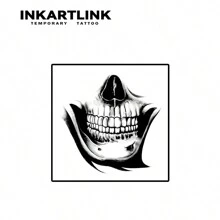 INKARTLINK 深色骷髅牙齿 | 革命性的半永久纹身 | 防水逼真持久 | 植物临时独特个性化假纹身 | 小众设计 - 黑色 - 查看 4