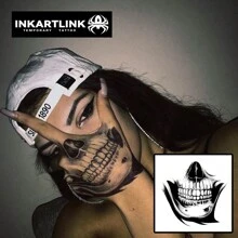 INKARTLINK 深色骷髅牙齿 | 革命性的半永久纹身 | 防水逼真持久 | 植物临时独特个性化假纹身 | 小众设计 - 黑色 - 查看 3