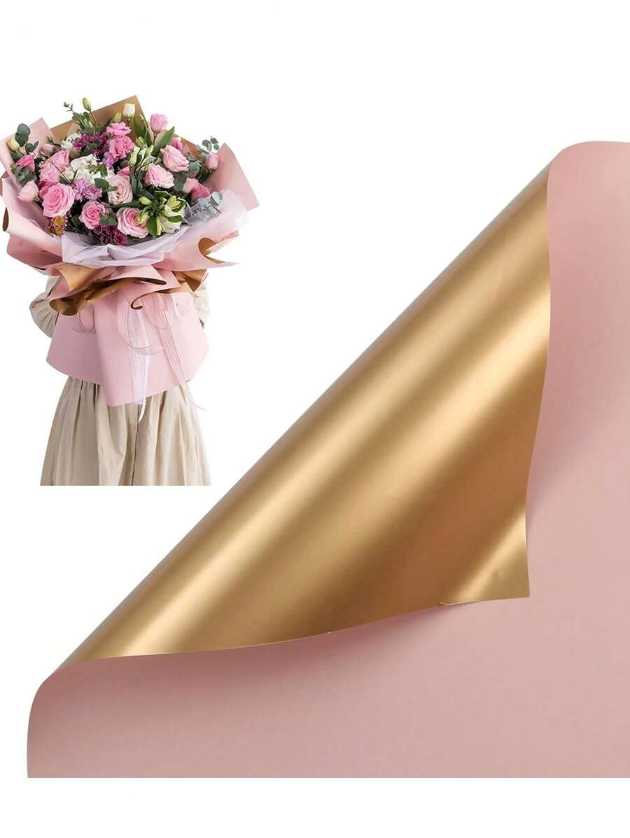 20 Hojas De Papel Coreano Para Ramos Bouquet Floral Bicolor, floral impermeable doble cara bicolor para manualidades envoltura de flores decoración fiesta papel premium para ramos bouquet ornamentos de mesa eventos - Rosa - Ver 1