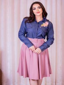 Women Blouses - 淺色水洗藍 - 查看 1