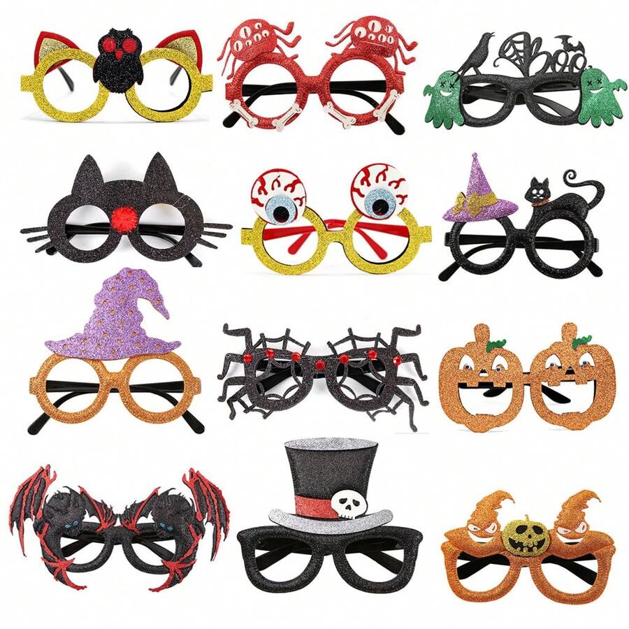1 件卡通节日派对装饰万圣节南瓜眼镜成人款、搞笑照片道具、圣诞节 - 彩色 - 查看 1