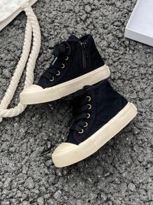 白色帆布鞋，中帮运动鞋，经典低帮帆布系带鞋，休闲运动鞋，时尚童鞋，男女通用