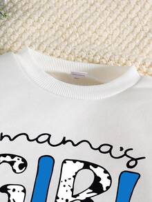 Young Girl Funny Print Warm Lined Sportswear And Flared Pants Set