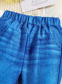 Young Girl Funny Print Warm Lined Sportswear And Flared Pants Set