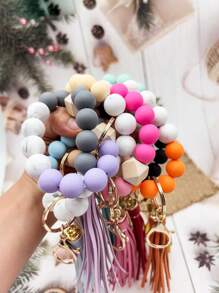 1pc Simple And Fashionable Marble Patterned Silicone Bead Tassel Keychain For Bag Or Key Anti-Loss Pendant, Perfect Gift For Friends And Moms Car Accessories Bag Charm School Cute Goth Y2k - Simplicity - View 1