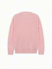 Women's Plus Size Autumn And Winter Daily Solid Color Simple Button Knitted Long-Sleeved Sweater Jacket Cardigan - Pink - View 2