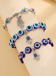 Ensemble de 3 pièces de bracelet pendentif de main de décoration d'œil maléfique en perles, pour femme à la mode pour un usage quotidien