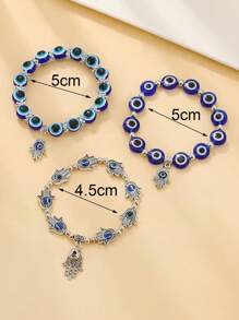 Ensemble de 3 pièces de bracelet pendentif de main de décoration d'œil maléfique en perles, pour femme à la mode pour un usage quotidien