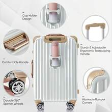 1pc 24in Aluminum Frame Luggage With USB Port, Vacation Carry-On Suitcase With Spinner Wheels And TSA Lock, Travel Trolley Case For Short Business Trips, Beach Holidays - White - View 3