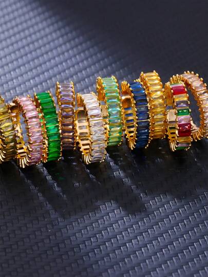 Anel ajustável de luxo em aço inoxidável com zircônias coloridas (1 peça), modelo arco-íris, banhado a ouro 18K e resistente ao desbotamento. Ideal para férias, casamentos, festas, uso diário, aniversários e outras ocasiões.