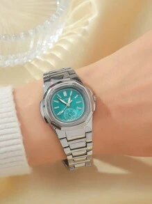1 Peça Relógio de Quartzo Elegante com Pulseira de Aço, Mostrador com Marcação Romana Quadrada Minimalista e Fashion, Adequado como Presente de Aniversário, Presente de Halloween