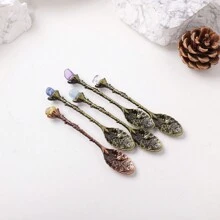 Random Color Natural Crystal Raw Gemstone Mini Spoon Healing Crystal Coffee Spoon Dessert Tea Flatware Home Decor - Crystal Gravel Spoon - View 9