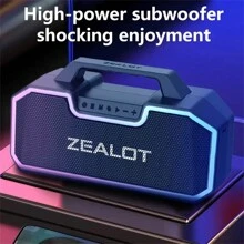 ZEALOT Haut-parleur sans fil ZEALOT S57 80W, haut-parleur de sous-grave portable extérieur, double dock, batterie 14400mAh, power bank, autonomie de lecture de 36 heures, son stéréo fort, basse choquante. Câble de charge, peut être connecté au téléphone portable / tablette / TV. Convient pour la maison, la voiture, l'extérieur, le camping