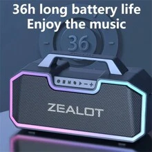 ZEALOT Haut-parleur sans fil ZEALOT S57 80W, haut-parleur de sous-grave portable extérieur, double dock, batterie 14400mAh, power bank, autonomie de lecture de 36 heures, son stéréo fort, basse choquante. Câble de charge, peut être connecté au téléphone portable / tablette / TV. Convient pour la maison, la voiture, l'extérieur, le camping