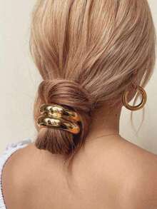 1 件优雅金色金属发圈，Y2k 可爱奢华女士马尾辫夹，简约时尚发饰，紧凑型光泽双拱形马尾辫设计，圆顶马尾辫袖口，松紧带，适合女士和女孩的发型粉色配饰 - 1pc - 查看 3