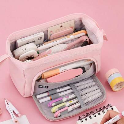 Estuche de lápices de gran capacidad, caja de lápices portátil de mano, estuche de lápices para estudiantes, artículos de oficina, útiles escolares y regalo, estuche de lápices multifunción, caja de lápices creativa, bolsa de almacenamiento de escritorio, organizador de viaje, bolsa de artículos de tocador, de vuelta a la escuela, útiles escolares, estuche de lápices, mochila escolar