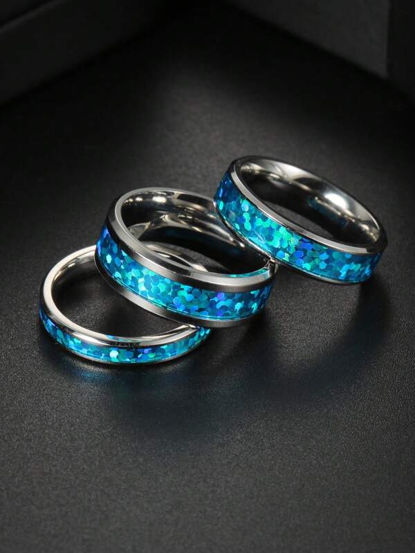 1 anillo de acero inoxidable con ópalo azul australiano natural para pareja unisex, conjunto de anillos, anillo de bodas con corazón oceánico, regalo de cumpleaños, regalo de aniversario, accesorio de verano del océano