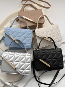 Bolso De Mano De Diseño De Cuadros Exquisito Y Elegante Bolso Portátil Con Asa Superior Con Mini, Presionado Con Correa De Hombro Ajustable Y Cubierta De Material De Cambio De Pu, acolchado con solapa irregular de PU para adolescentes, Perfecto Para Mujeres En Movimiento, Compras, Citas, Fiestas Y Como Regalo,  mujeres, estudiantes universitarias, novatos y trabajadores de cuello blanco, perfecto para la oficina, la universidad, el trabajo, los negocios, los desplazamientos, al aire libre, los viajes, las excursiones - Negro - Ver 11