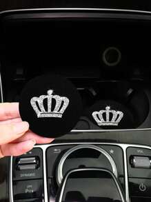 2入組防水橡膠閃亮皇冠汽車杯墊防滑墊汽車配件