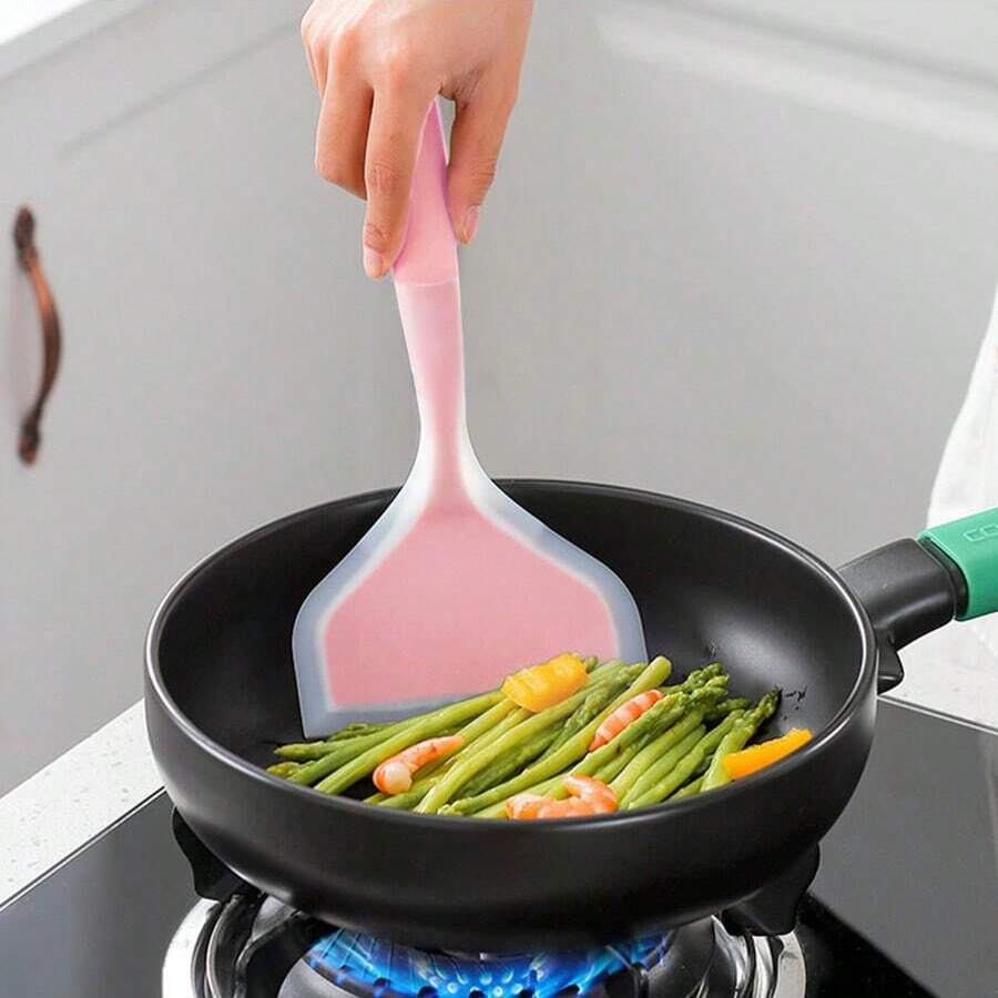 1PC Cooking Spatula Silicone Jade Burning Spatula Silicone Wide Frying Spatula Jade Burning Spatula Kitchen Utensils Silicone Spatula - Baby Pink - View 1