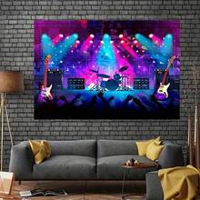1PC Polyester Karaoke Rock Party Background - Large Fabric Rock Star Stage Banner With Instruments For Party Decoration, Rock Themed Photography Background, Event Photography Booth Props - Multicolor - View 4